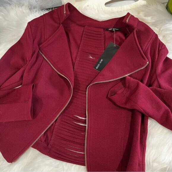 NEW Michel Cropped Open Zipper Lattice Panel Casual Layering Blazer Jacket M NWT - Picture 12 of 14